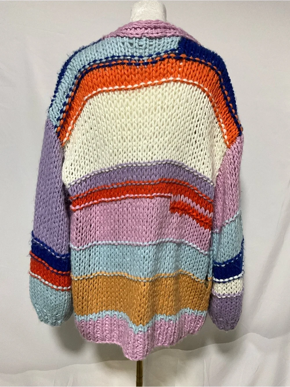 Listicle Chunky Colorblock Open Front Cardigan Sweater Size Large Boho Cozy